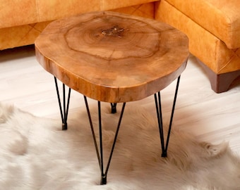 Tavolino da caffè Live Edge in noce personalizzato, tavolo in legno massello, tavolino rotondo, tavolino in legno, mobili rustici, moderno unico della metà del secolo