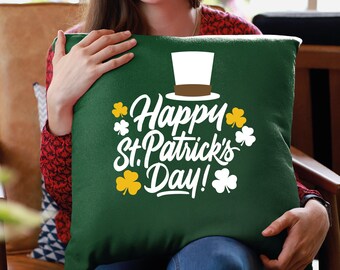 Happy St. Patrick's Day Pillow, Irish Shamrock Decor