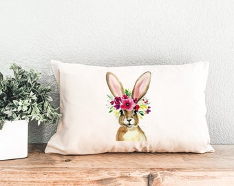 Watercolor Easter Bunny Pillow, Easter Decor, Bunny Decor, Spring Decor, Easter Lumbar Pillow, Spring Throw Pillow, Farmhouse Decor, Gift