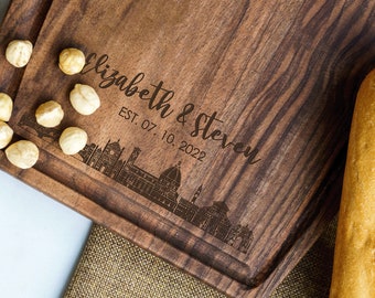 Personalized Engraved City Skyline Cutting Board, Wedding Gift