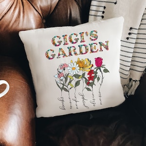 Cojín de jardín personalizado para abuelas, cojín de flores de nacimiento personalizado, regalo para el Día de la Madre, cojín con el nombre de los nietos, regalo de cumpleaños para la abuela, Navidad