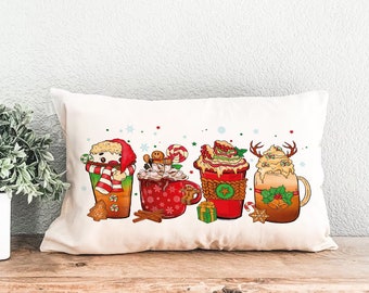 Christmas Coffee Snack Cups Throw Pillow, Home Decor, Custom Lumbar Pillow Cover, Merry Christmas, New Year Party Decor, Christmas Gift Idea