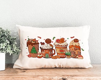 Christmas Cups Lumbar Pillow, Holiday Home Decor, Personalized Gift