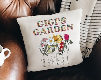 Personalized Grandmas Garden Pillow, Custom Birth Flower Pillow, Mothers Day Gift, Grandkids Name Pillow, Grandma Birthday Gift, Christmas