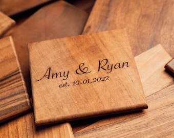 Custom Engraved Wood Coasters, Wedding Favor, Memorabilia Coaster, Couple Coaster Gift, Personalized Coasters, Wood Coasters, Gift for Her