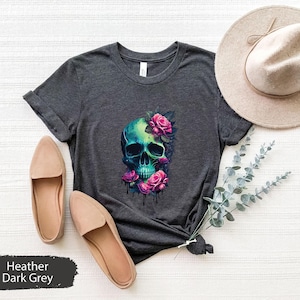 Floral Skull Shirt, Flower Skull Shirt, Skull TShirt, Bloom Skull Shirt, Halloween Shirt, Hallowen Gift, Halloween Skull Shirt