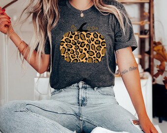 Leopard Pumpkin Shirt, Pumpkin TShirt, Autumn T Shirt, Fall Tee, Women Fall Shirts, Pumpkin Season Shirt, Pumpkin Patch Shirt, Pumpkin Lover