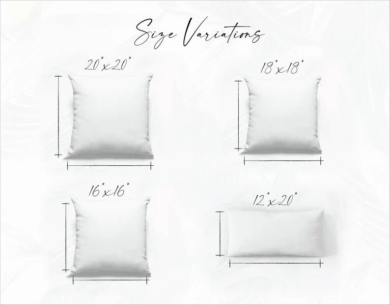 four pillows are shown with measurements for them