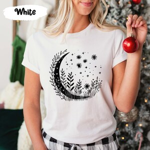 Full Moon Shirts, Moon Phases Tee, Floral Moon Shirt, Moon And Stars, Galaxy T-Shirt, Celestial Shirts, Moon Lover Gifts, Space T Shirt image 3