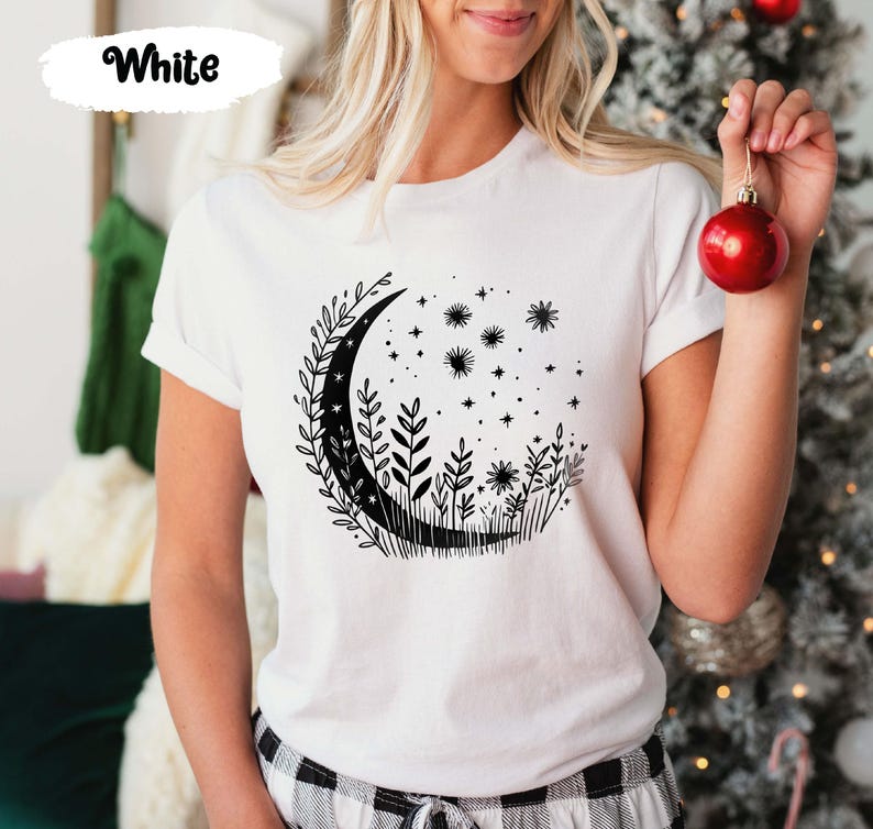Full Moon Shirts, Moon Phases Tee, Floral Moon Shirt, Moon And Stars, Galaxy T-Shirt, Celestial Shirts, Moon Lover Gifts, Space T Shirt image 3