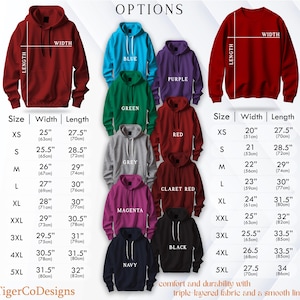 the size of a hoodie is shown in different colors