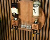 Personalized Wooden Liquor Dispenser: Wall Mounted Whiskey Bar, Gift for Dad