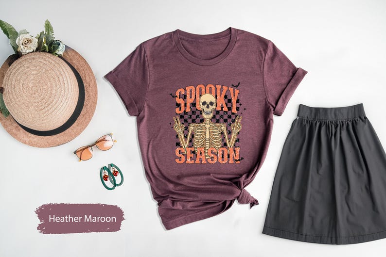 Spooky Skeleton Shirt, Spooky Season Shirt, Spooky TShirt, Halloween Shirts, Halloween Gift, Skeleton T-Shirt, Halloween Skeleton Tee image 4