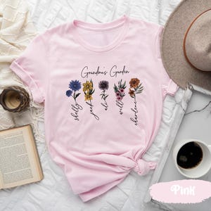 Personalized Gift For Grandma, Custom Grandkids Name, Gift From Granddaughter For Nana, Grandmas Garden Tees, Custom Birth Flowers Shirt