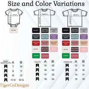 the size and color variations of a t - shirt