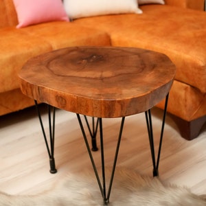 Custom Walnut Live Edge Coffee Table, Solid Wood Table, Round Coffee Table, Wooden Side Table, Rustic Furniture, Unique Mid Century Modern image 3