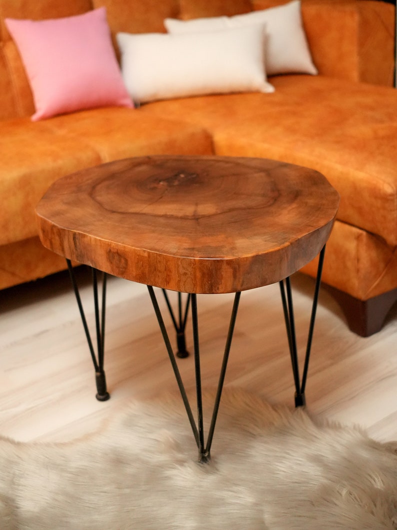 Custom Walnut Live Edge Coffee Table, Solid Wood Table, Round Coffee Table, Wooden Side Table, Rustic Furniture, Unique Mid Century Modern image 3