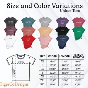 the size and color variations of a t - shirt