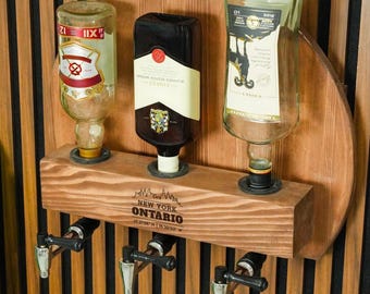 Wall Mounted Rustic Whiskey Dispenser with Glass Shelf: Solid Pine Wood Home Bar Gift