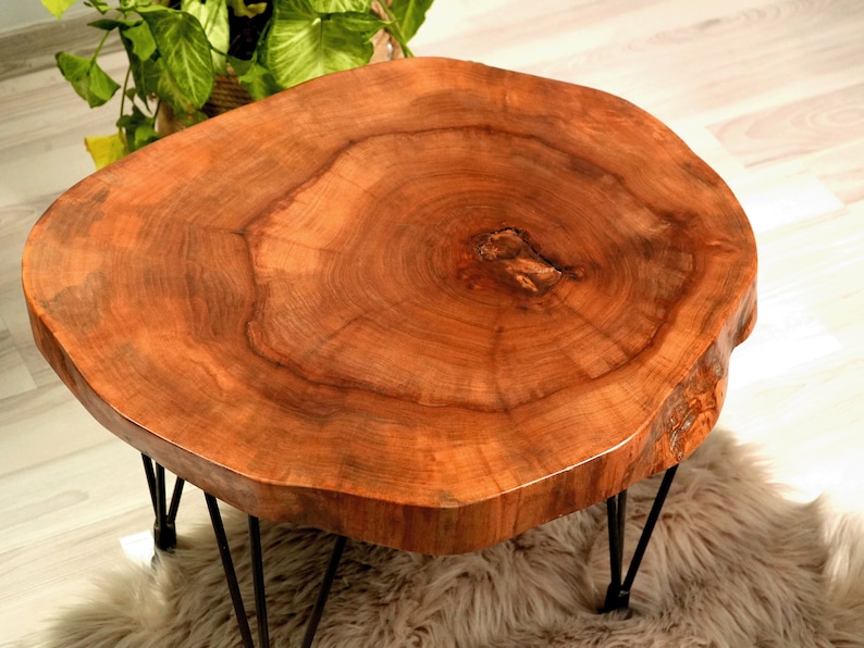 Custom Walnut Live Edge Coffee Table, Solid Wood Table, Round Coffee Table, Wooden Side Table, Rustic Furniture, Unique Mid Century Modern image 2