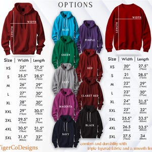 the size of a hoodie is shown in different colors