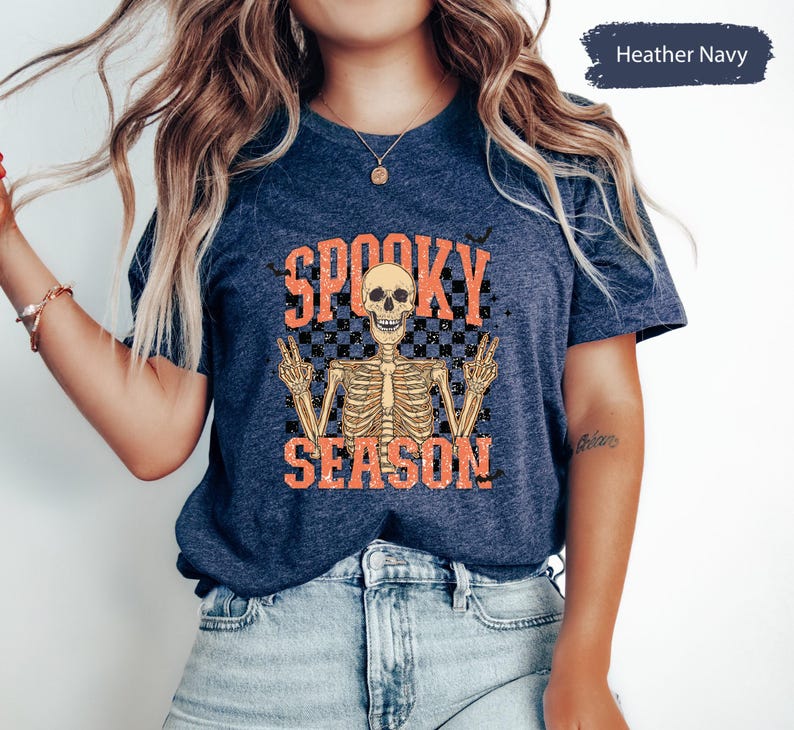 Spooky Skeleton Shirt, Spooky Season Shirt, Spooky TShirt, Halloween Shirts, Halloween Gift, Skeleton T-Shirt, Halloween Skeleton Tee image 3