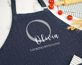 Grembiule personalizzato, grembiule in denim da chef personalizzato, grembiule carino da cucina, grembiule da cucina, regalo di anniversario, regalo per la mamma, regalo per la mamma, personalizzato