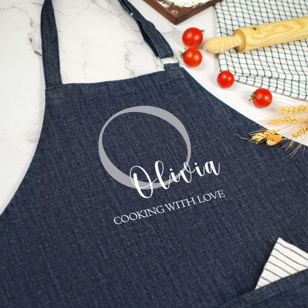 Personalized Apron, Custom Chef Denim Apron, Cooking Cute Apron, Kitchen Apron, Anniversary Gift, Mothers Dat Gift, Mom Gift, Personalized