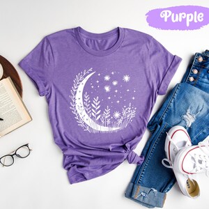 Full Moon Shirts, Moon Phases Tee, Floral Moon Shirt, Moon And Stars, Galaxy T-Shirt, Celestial Shirts, Moon Lover Gifts, Space T Shirt image 6