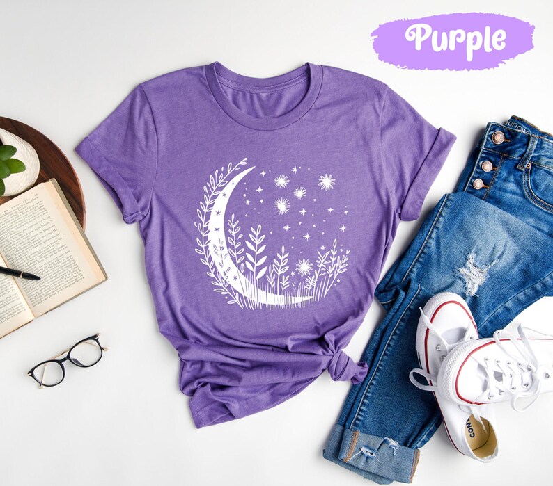 Full Moon Shirts, Moon Phases Tee, Floral Moon Shirt, Moon And Stars, Galaxy T-Shirt, Celestial Shirts, Moon Lover Gifts, Space T Shirt image 6