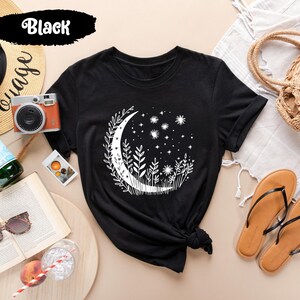Full Moon Shirts, Moon Phases Tee, Floral Moon Shirt, Moon And Stars, Galaxy T-Shirt, Celestial Shirts, Moon Lover Gifts, Space T Shirt image 4