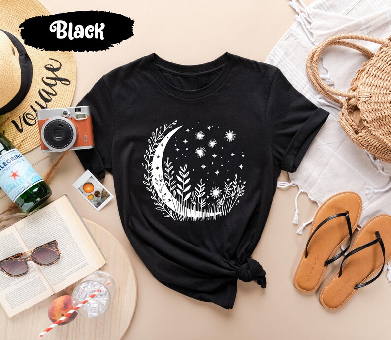 Full Moon Shirts, Moon Phases Tee, Floral Moon Shirt, Moon And Stars, Galaxy T-Shirt, Celestial Shirts, Moon Lover Gifts, Space T Shirt image 4