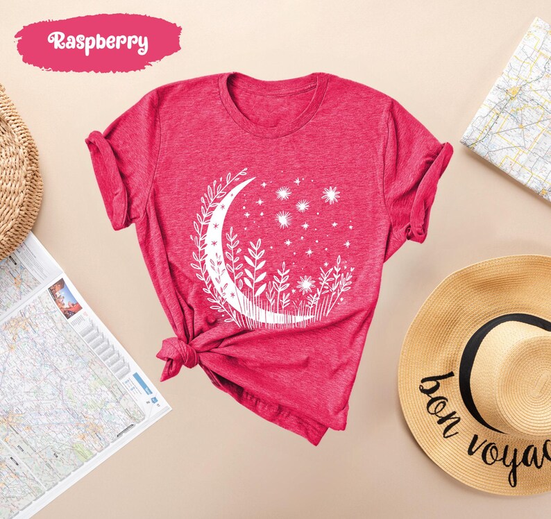 Full Moon Shirts, Moon Phases Tee, Floral Moon Shirt, Moon And Stars, Galaxy T-Shirt, Celestial Shirts, Moon Lover Gifts, Space T Shirt image 7