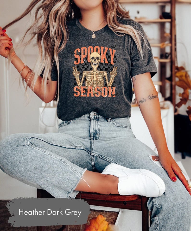 Spooky Skeleton Shirt, Spooky Season Shirt, Spooky TShirt, Halloween Shirts, Halloween Gift, Skeleton T-Shirt, Halloween Skeleton Tee image 1