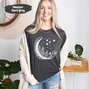 Full Moon Shirts, Moon Phases Tee, Floral Moon Shirt, Moon And Stars, Galaxy T-Shirt, Celestial Shirts, Moon Lover Gifts, Space T Shirt image 2