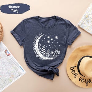 Full Moon Shirts, Moon Phases Tee, Floral Moon Shirt, Moon And Stars, Galaxy T-Shirt, Celestial Shirts, Moon Lover Gifts, Space T Shirt image 1