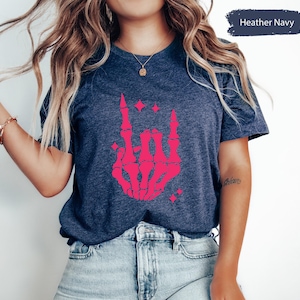 Halloween Skeleton Hand Shirt, Skeleton Shirt, Rock On Skeleton Hand Shirt, Halloween Shirt, Women Halloween Tee, Halloween Party Tee