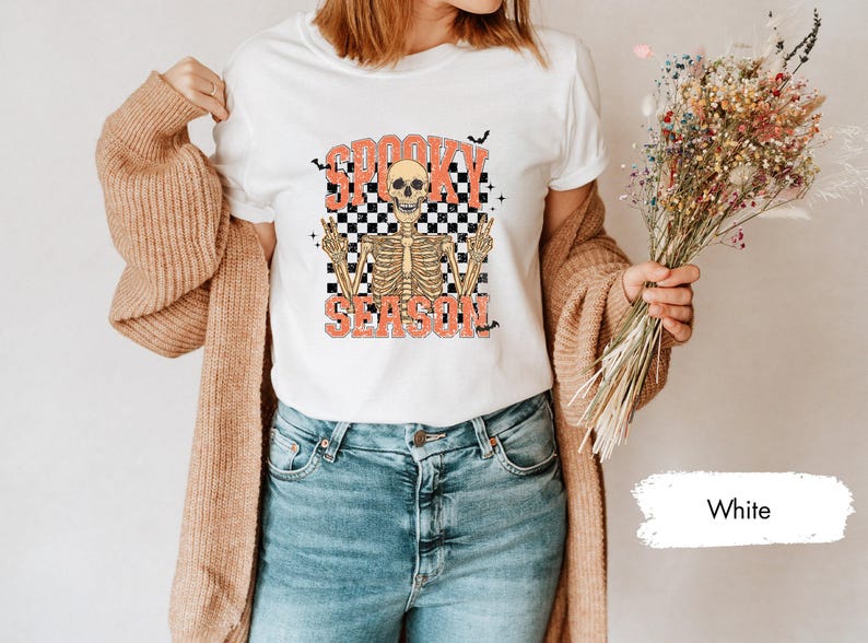 Spooky Skeleton Shirt, Spooky Season Shirt, Spooky TShirt, Halloween Shirts, Halloween Gift, Skeleton T-Shirt, Halloween Skeleton Tee image 2