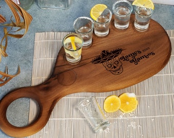 Personalized Walnut Tequila Shot Board, Cinco de Mayo Bachelorette Gift