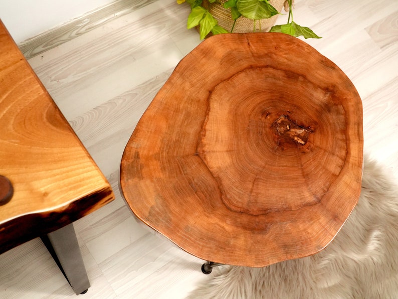 Custom Walnut Live Edge Coffee Table, Solid Wood Table, Round Coffee Table, Wooden Side Table, Rustic Furniture, Unique Mid Century Modern image 6