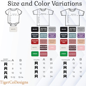 the size and color variations of a t - shirt