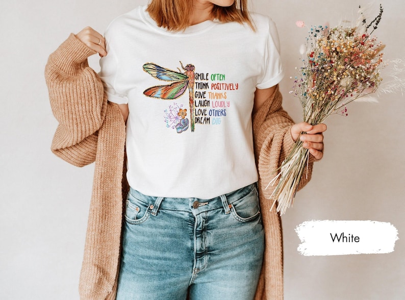 Motivational Shirt, Inspirational Shirt, Positive Quotes Tee, Inspirational Saying Tee, Positivity Shirt, Dragonfly Shirt, Kindness Gift image 1