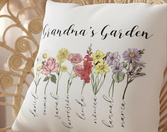 Grandma Mothers Day Gift | Birth Month Flower Personalized Lumbar Pillow