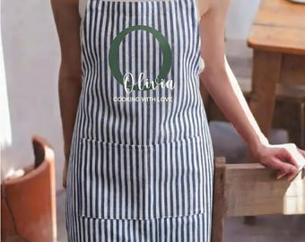 Personalized Apron - Name Kitchen, Pocketed Baking Bib | 100% Cotton Twill | Chef Gift