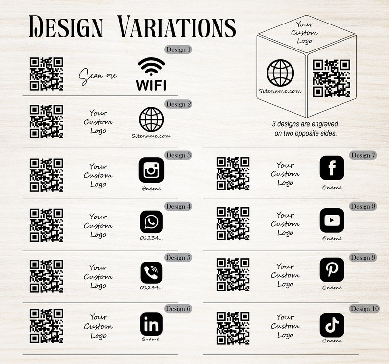 Cubes de code QR avec logo personnalisé en bois, Enseigne multi-Qr Code, Enseigne de paiement, Logo d'entreprise, Enseigne de médias sociaux, Enseigne de réception, Enseigne Wifi Airbnb image 10