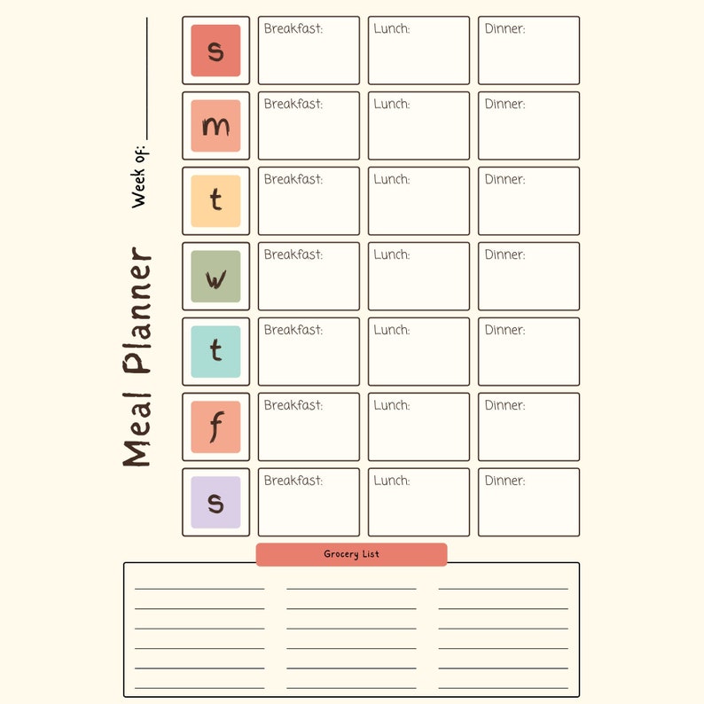 Weekly Meal Planner With Grocery List - Etsy