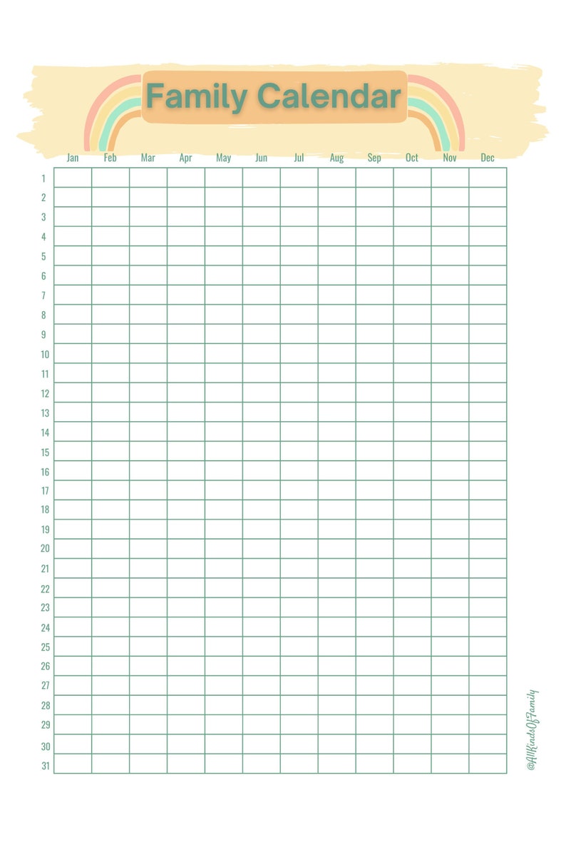 Year at a Glance - Annual Family Calendar - Etsy
