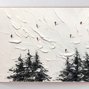 Original Ski Sport Painting On Canvas Custom Painting Textured Wall Art Personalized Gift Skier Snowy Mountain Art White snow Skiing Art