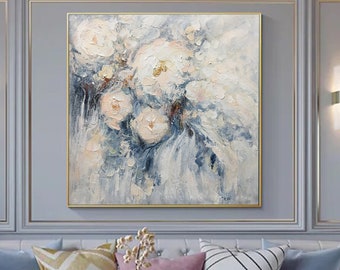Flower Oil Painting On Canvas Abstract Rose Flower Landscape Painting, Floral Wall Art Canvas Spring Living Room Wall Décor. Flower Painting