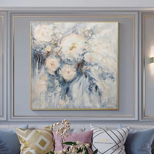 Flower Oil Painting On Canvas Abstract Rose Flower Landscape Painting, Floral Wall Art Canvas Spring Living Room Wall Décor. Flower Painting